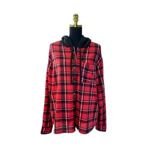 Passport Red & Black Hooded Flannel - Size L